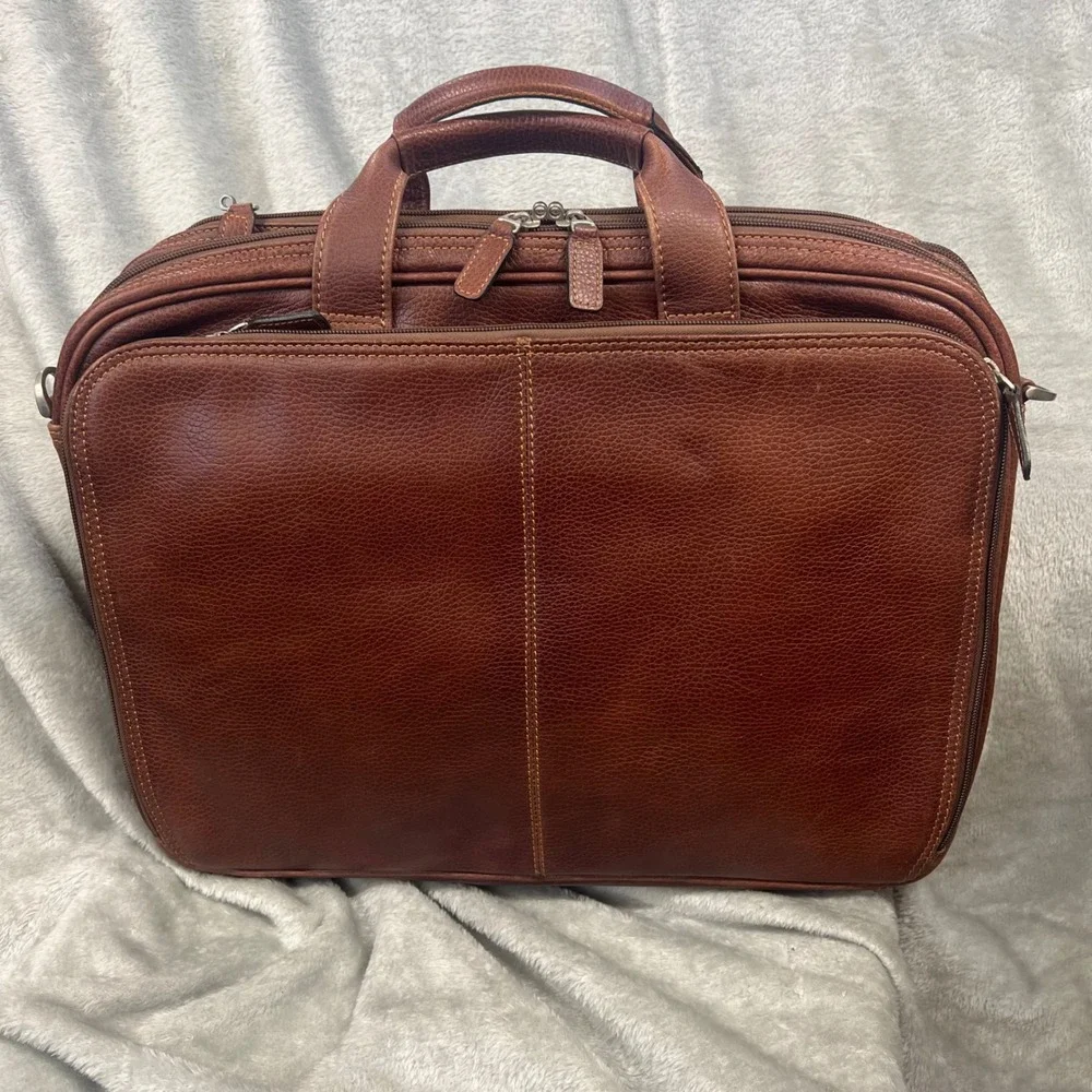 Classico by‎ Mosaic Express Scan Zip Briefcase Laptop Bag Brown Leather